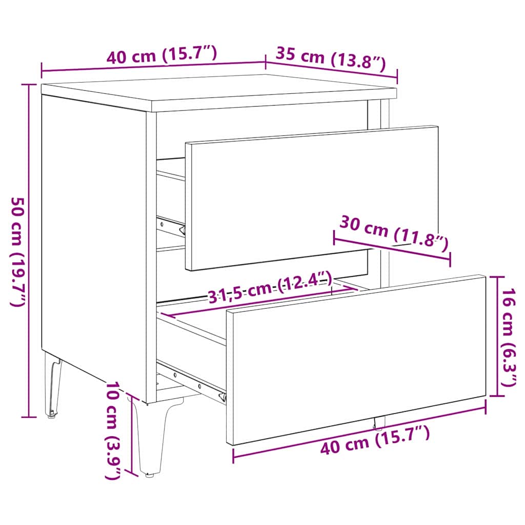 Nattduksbord 2 pcs artisan ek 40 x 35 x 50 cm Konstruerat trä