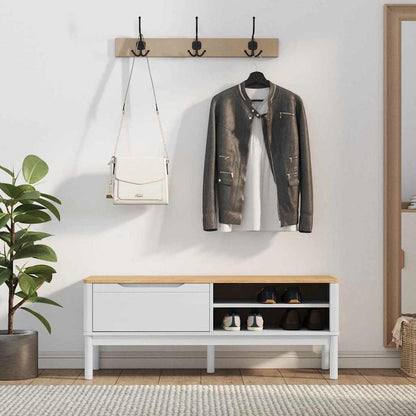 Hallbänk med låda med hylla Vit 115 x 40 x 45 cm Massiv furu
