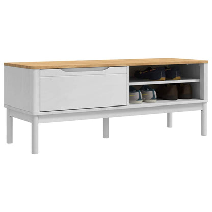 Hallbänk med låda med hylla Vit 115 x 40 x 45 cm Massiv furu