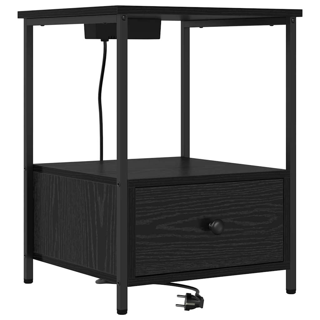 Nattduksbord 2 pcs Svart Ek 42 x 41 x 56 cm Konstruerat trä