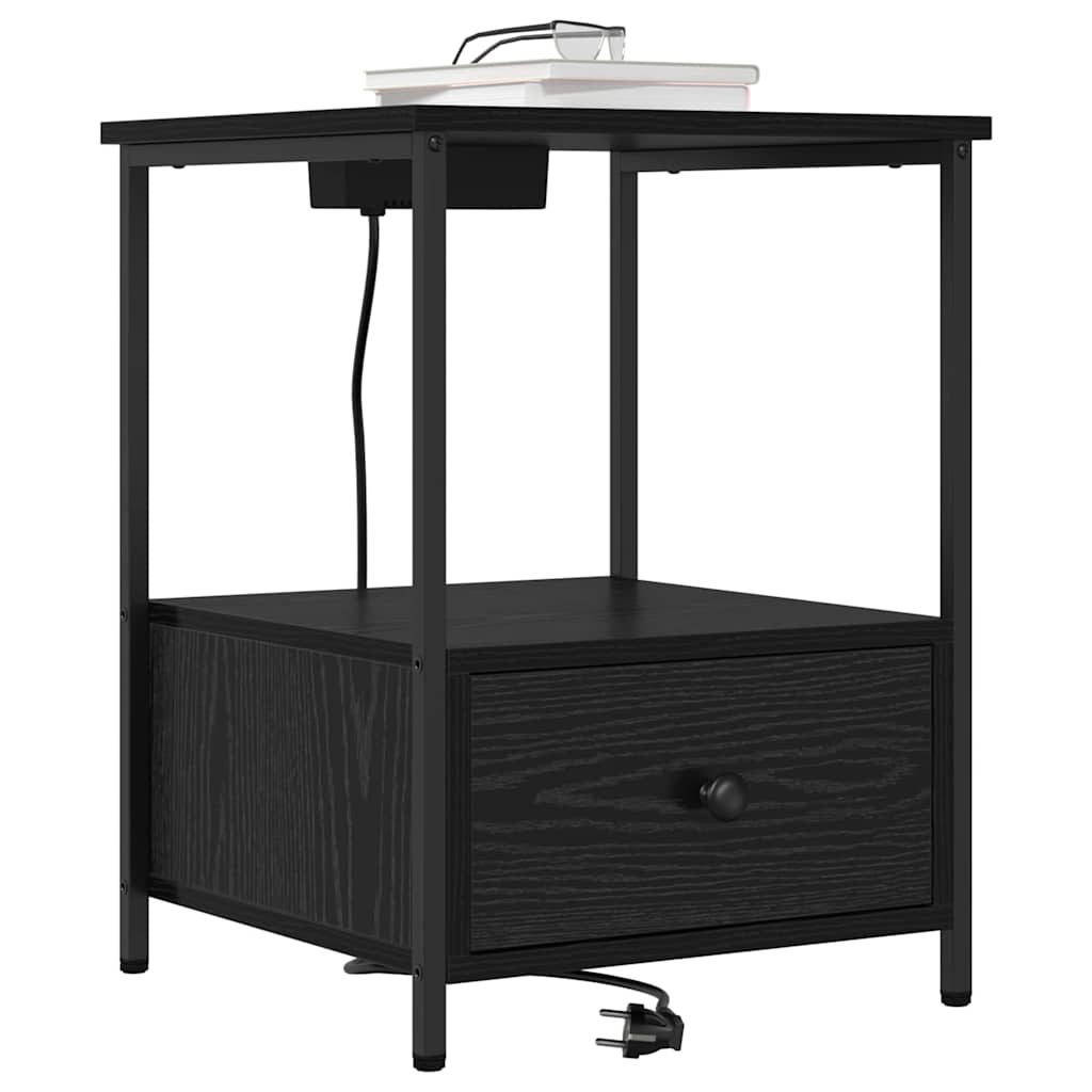 Nattduksbord 2 pcs Svart Ek 42 x 41 x 56 cm Konstruerat trä
