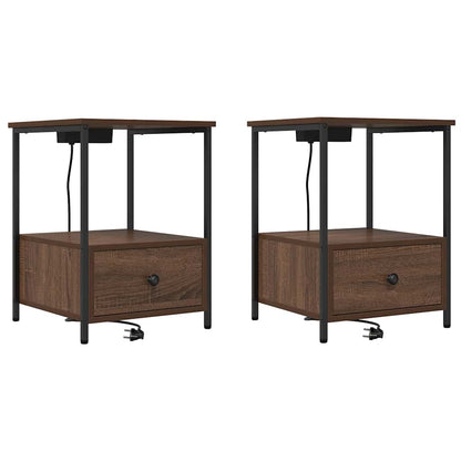 Nattduksbord 2 pcs Brun Ek 42 x 41 x 56 cm Konstruerat trä