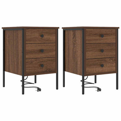 Nattduksbord 2 pcs Brun Ek 42 x 41 x 61 cm Konstruerat trä