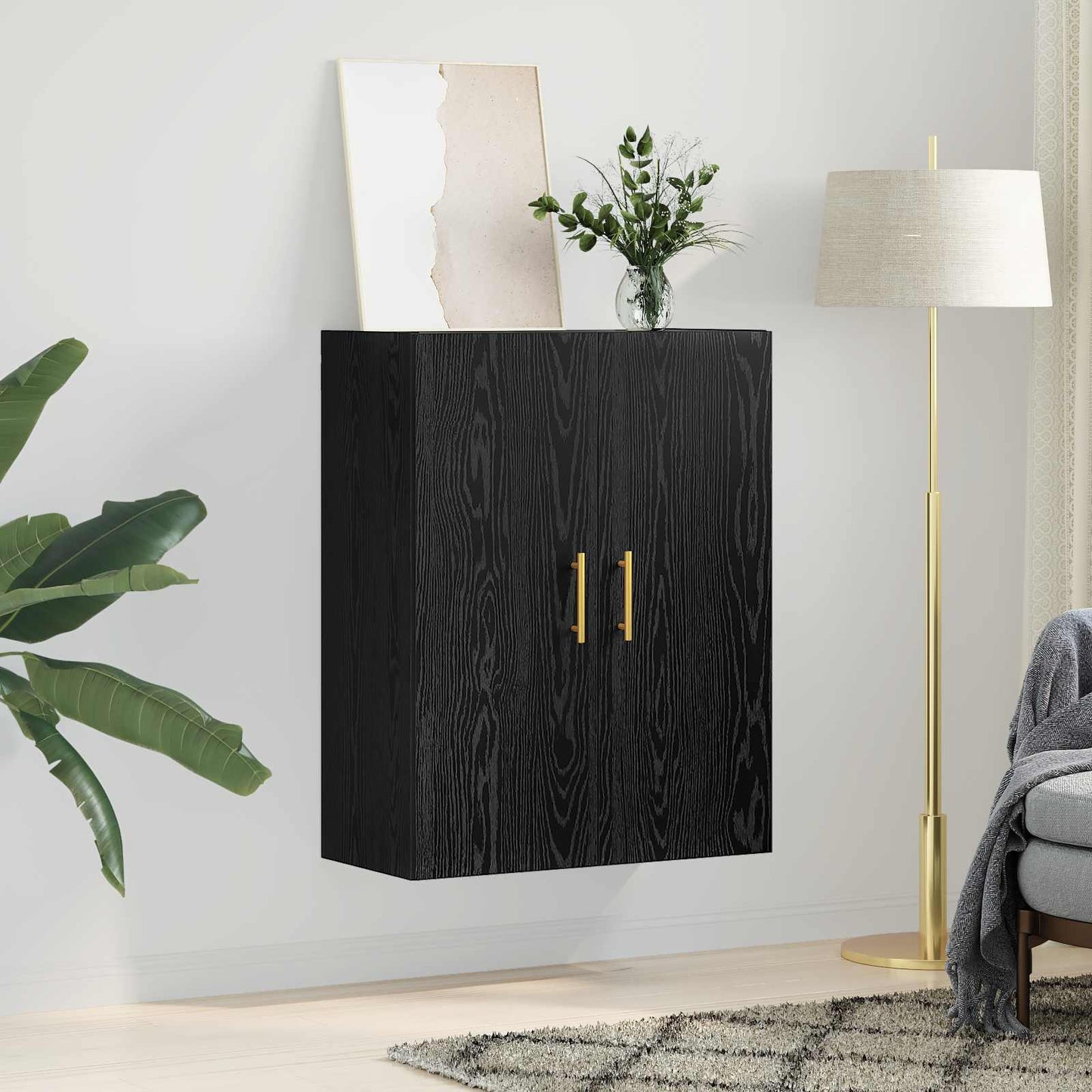 Väggskåp Svart Ek 69,5 x 34 x 90 cm Konstruerat trä