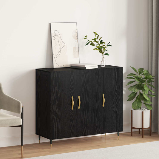 Sideboard Svart Ek 90 x 34 x 80 cm Konstruerat trä