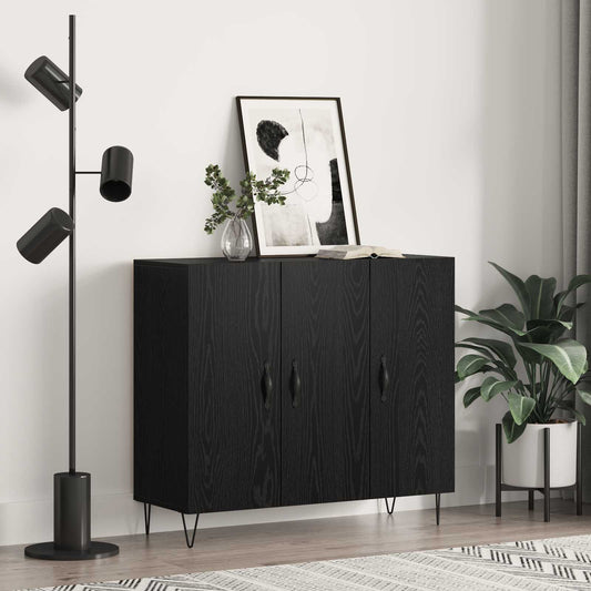 Sideboard Svart Ek 90 x 32,5 x 80 cm Konstruerat trä