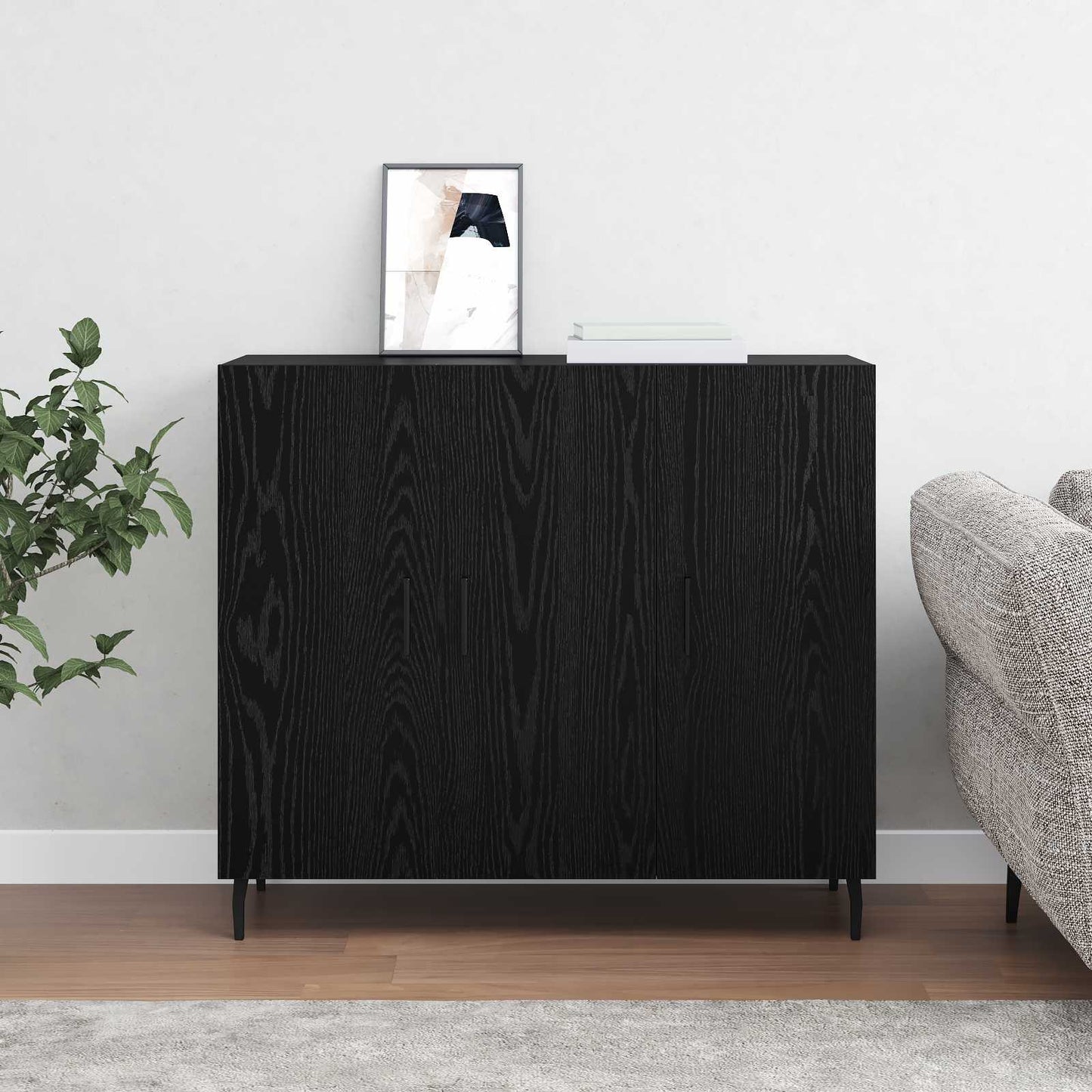 Sideboard Svart Ek 90 x 34 x 80 cm Konstruerat trä