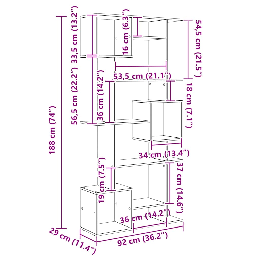 Bokhylla Svart Ek 92 x 29 x 188 cm