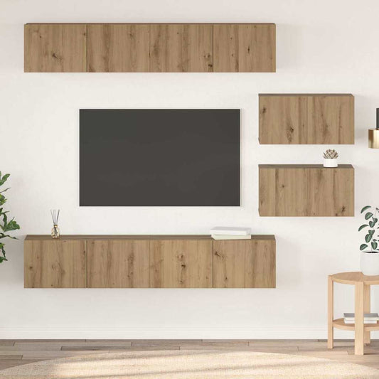 TV-bänkset Väggmonterad 6 pcs Artisan Ek Konstruerat trä