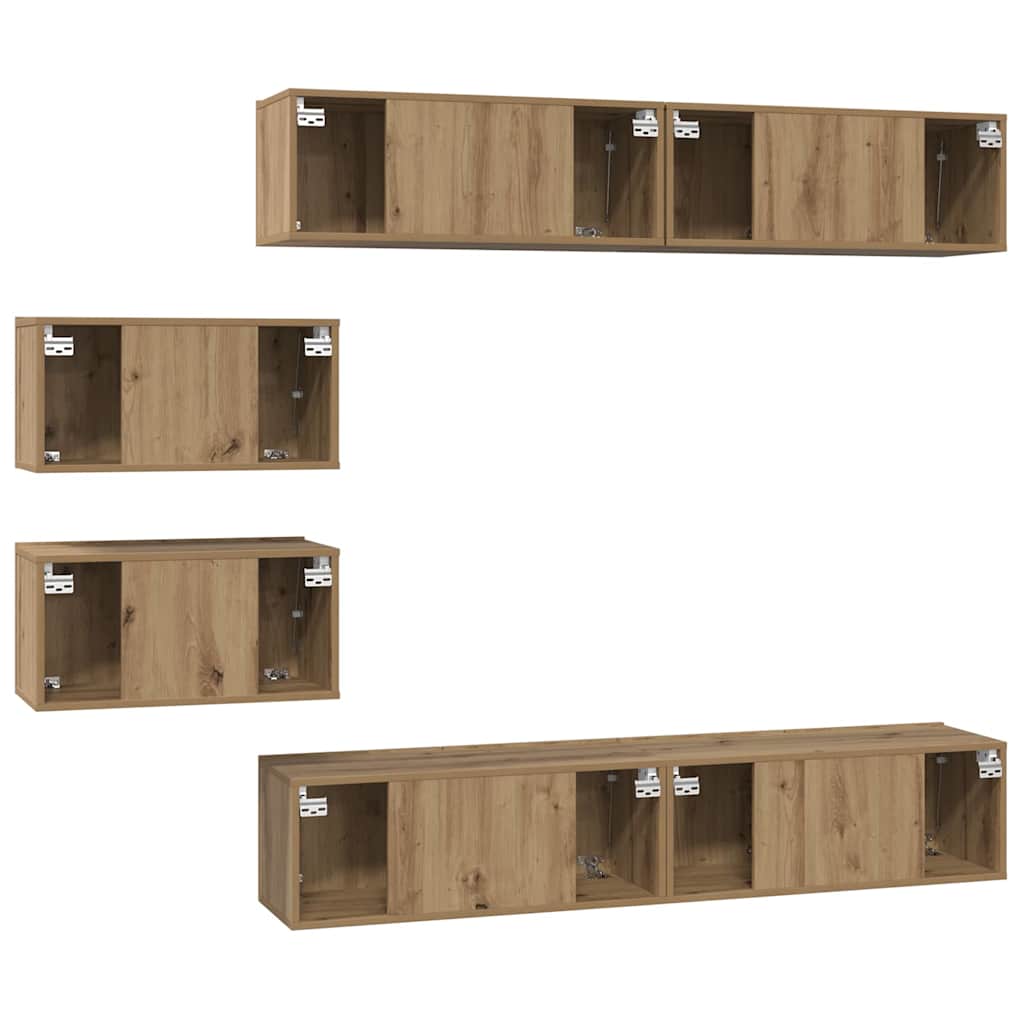 TV-bänkset Väggmonterad 6 pcs Artisan Ek Konstruerat trä