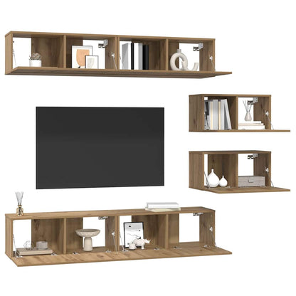 TV-bänkset Väggmonterad 6 pcs Artisan Ek Konstruerat trä