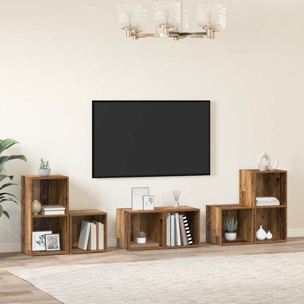 TV-bänkset Väggmonterad 6 pcs Gammalt trä Konstruerat trä