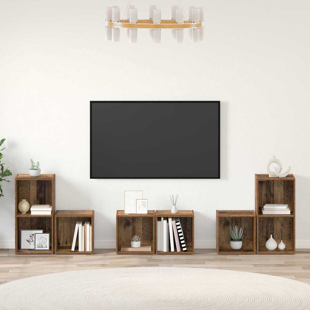 TV-bänkset Väggmonterad 6 pcs Gammalt trä Konstruerat trä