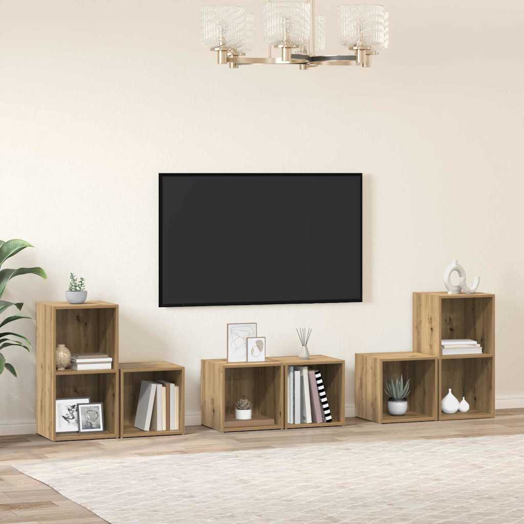 TV-bänkset Väggmonterad 6 pcs Artisan Ek Konstruerat trä