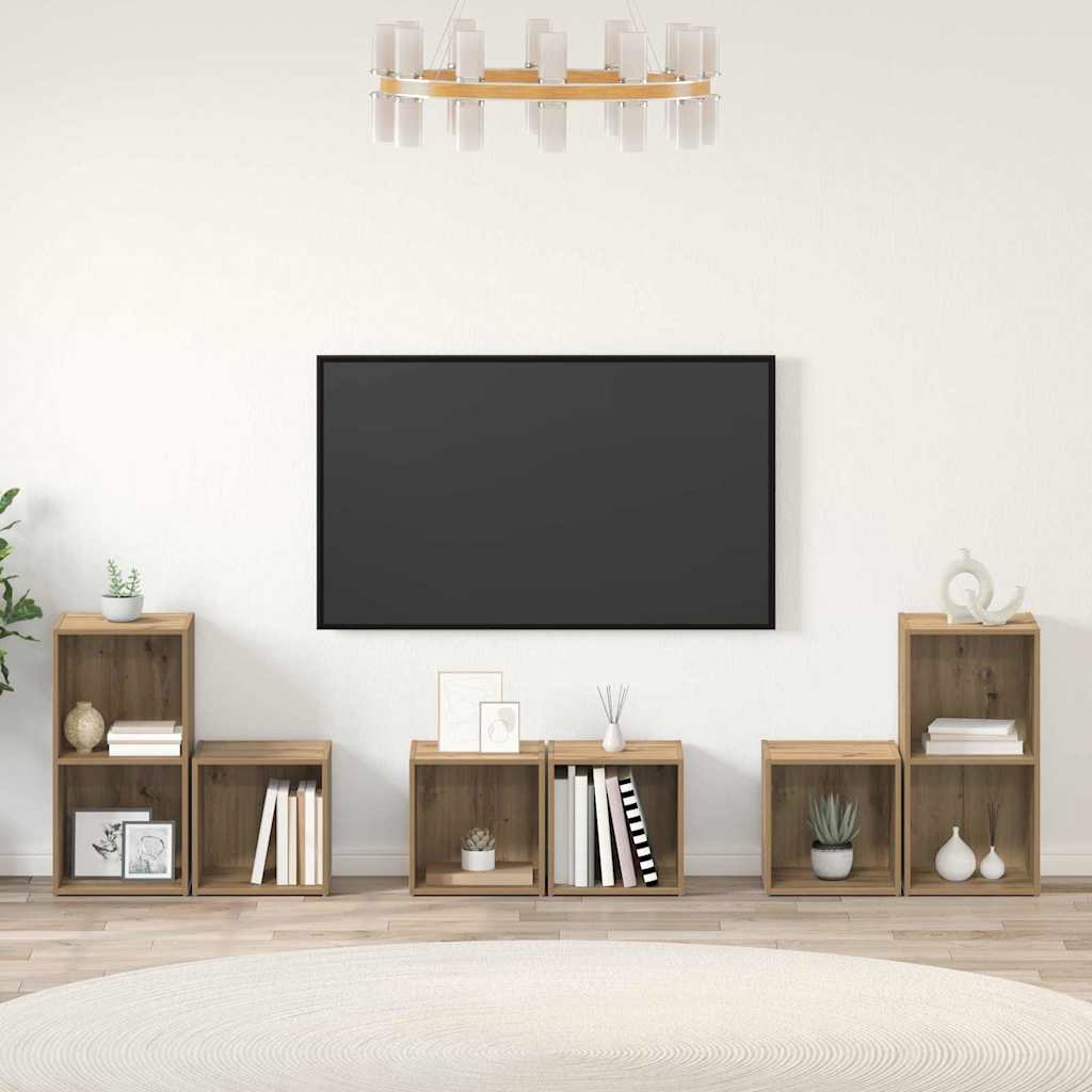 TV-bänkset Väggmonterad 6 pcs Artisan Ek Konstruerat trä