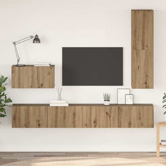 Vägg TV Skåp Väggmonterad 4 pcs Artisan Ek Konstruerat trä