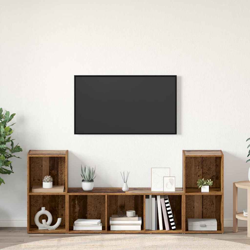 TV-bänkset Väggmonterad 3 pcs Brun Konstruerat trä