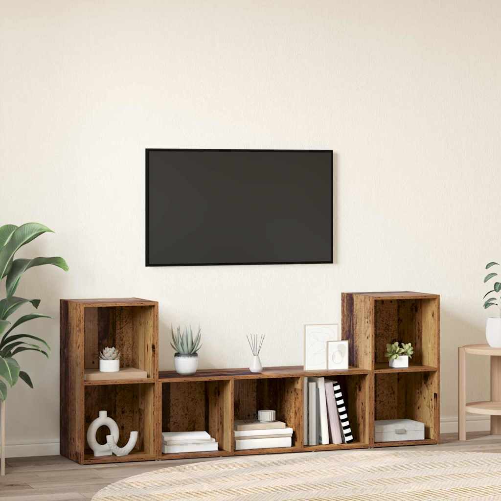 TV-bänkset Väggmonterad 3 pcs Brun Konstruerat trä