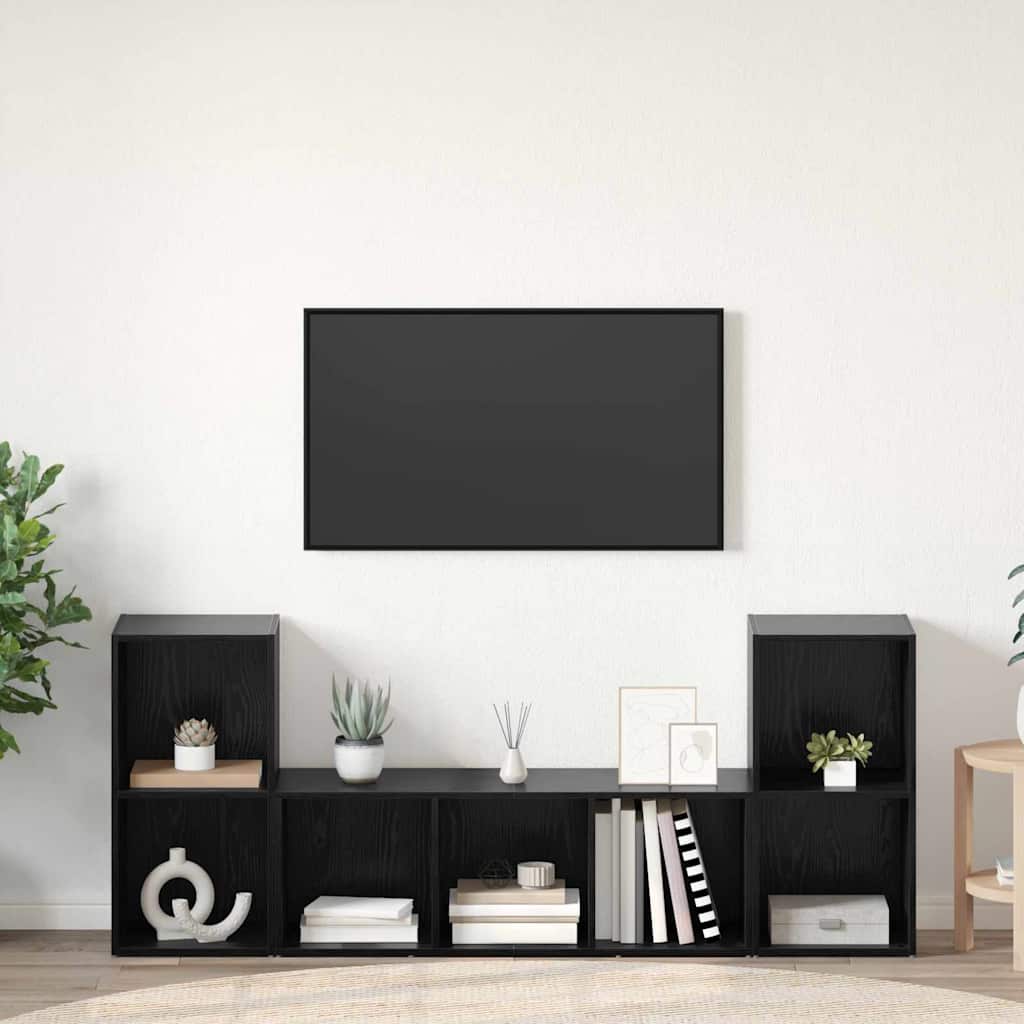 TV-bänkset Väggmonterad 3 pcs Svart Konstruerat trä