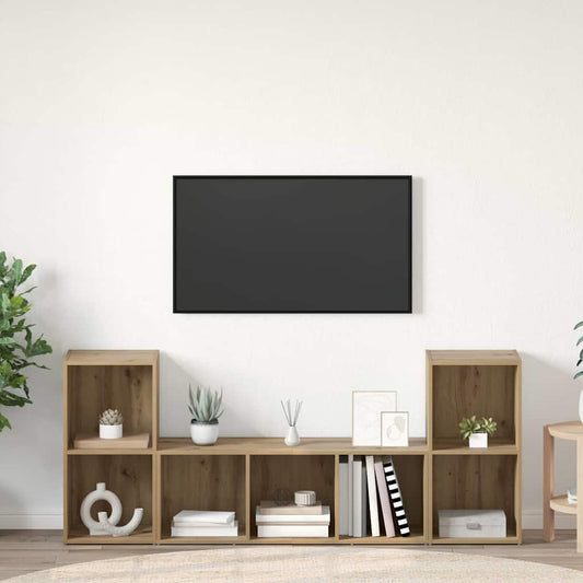 TV-bänkset Väggmonterad 3 pcs Brun Konstruerat trä