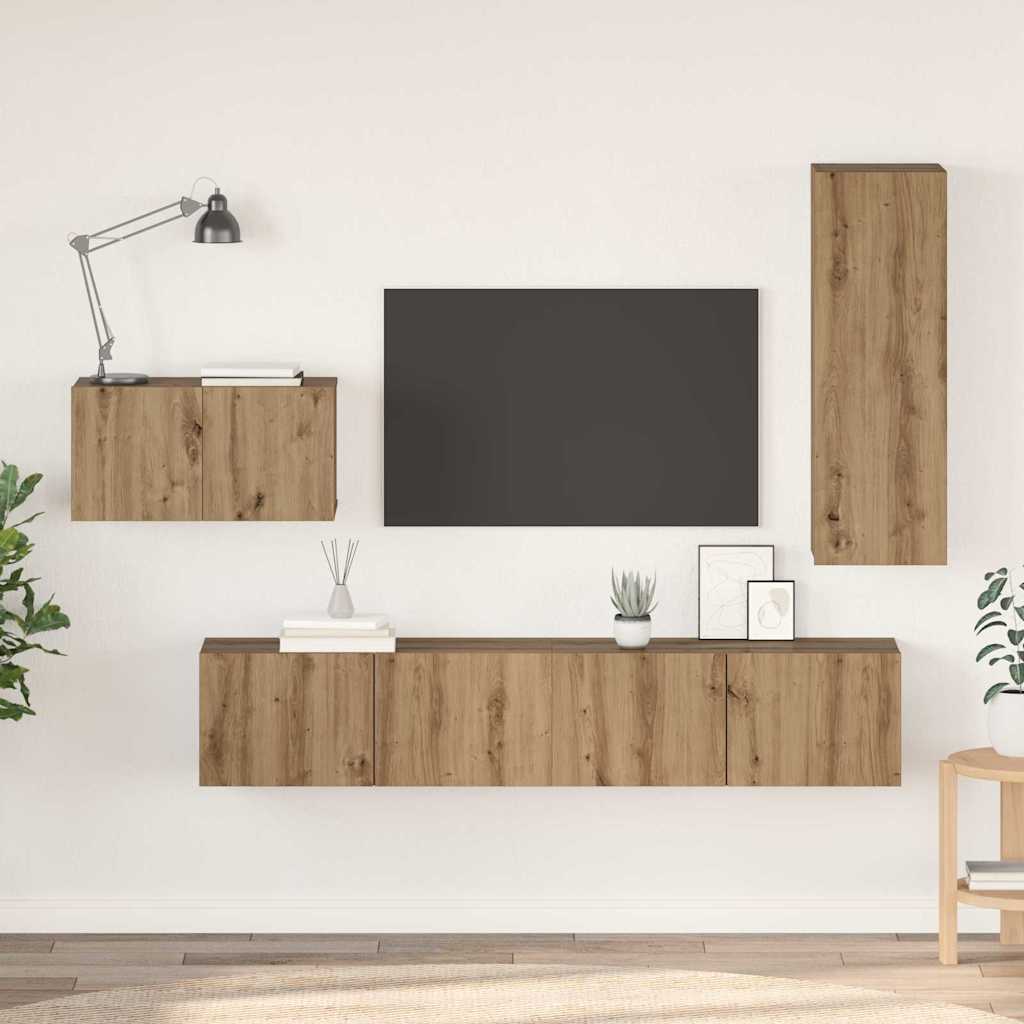 TV-bänkset med låda 4 pcs Artisan Ek Konstruerat trä