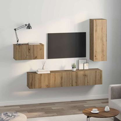 TV-bänkset med låda 4 pcs Artisan Ek Konstruerat trä