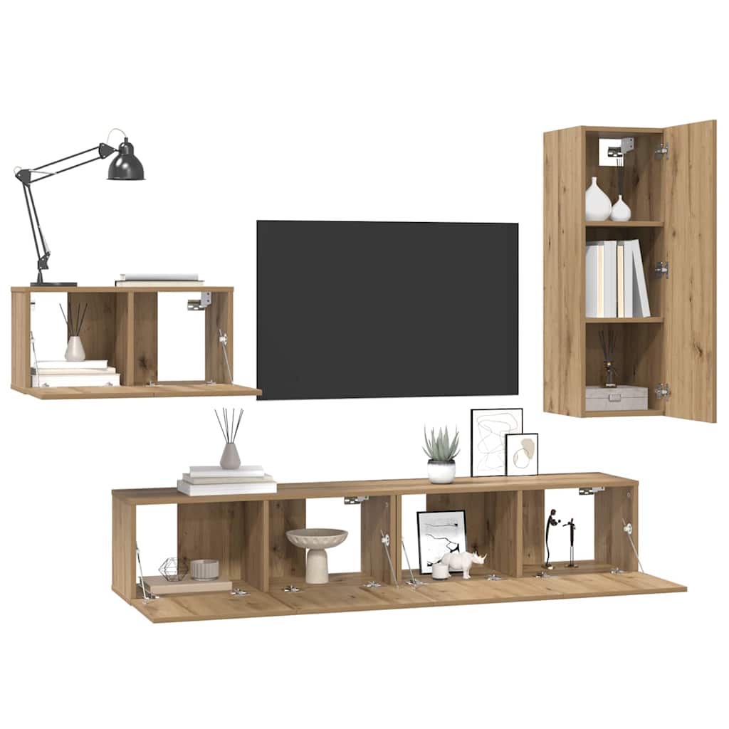 TV-bänkset med låda 4 pcs Artisan Ek Konstruerat trä