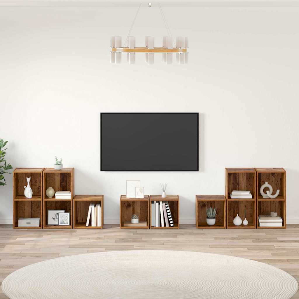 TV-bänkset Väggmonterad 8 pcs Gammalt trä Konstruerat trä