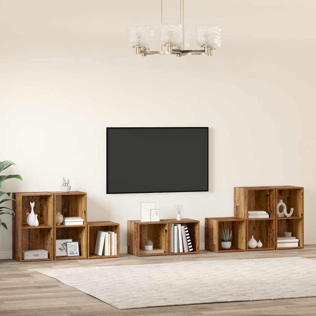 TV-bänkset Väggmonterad 8 pcs Gammalt trä Konstruerat trä