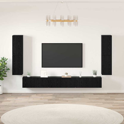 TV Enheter Väggmonterad 4 pcs Svart Ek Konstruerat trä