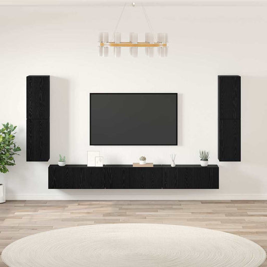 TV Enheter Väggmonterad 4 pcs Svart Ek Konstruerat trä