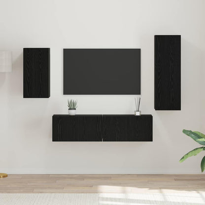 TV-bänkset Väggmonterad 4 pcs Svart Ek Konstruerat trä
