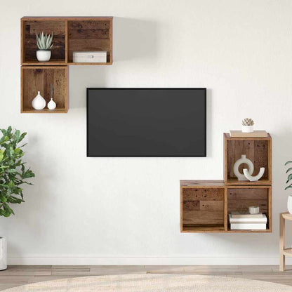 TV-bänkset Väggmonterad 4 pcs Gammalt trä Konstruerat trä