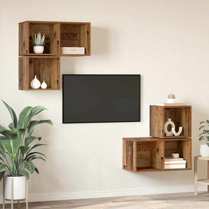 TV-bänkset Väggmonterad 4 pcs Gammalt trä Konstruerat trä