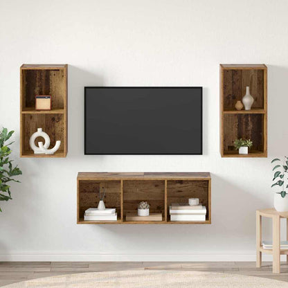 TV-bänkset Väggmonterad 3 pcs Gammalt trä Konstruerat trä