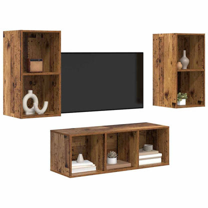 TV-bänkset Väggmonterad 3 pcs Gammalt trä Konstruerat trä