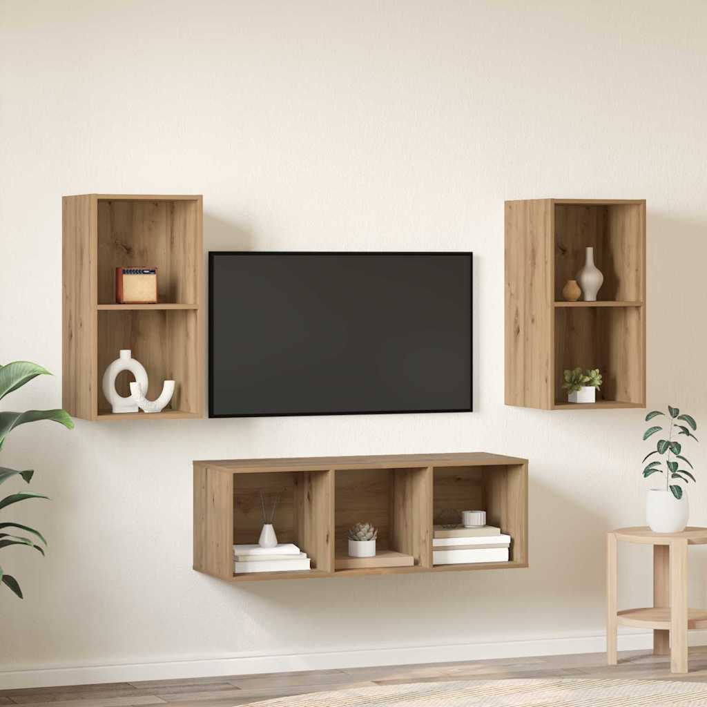 TV-bänkset Väggmonterad 3 pcs Artisan Ek Konstruerat trä