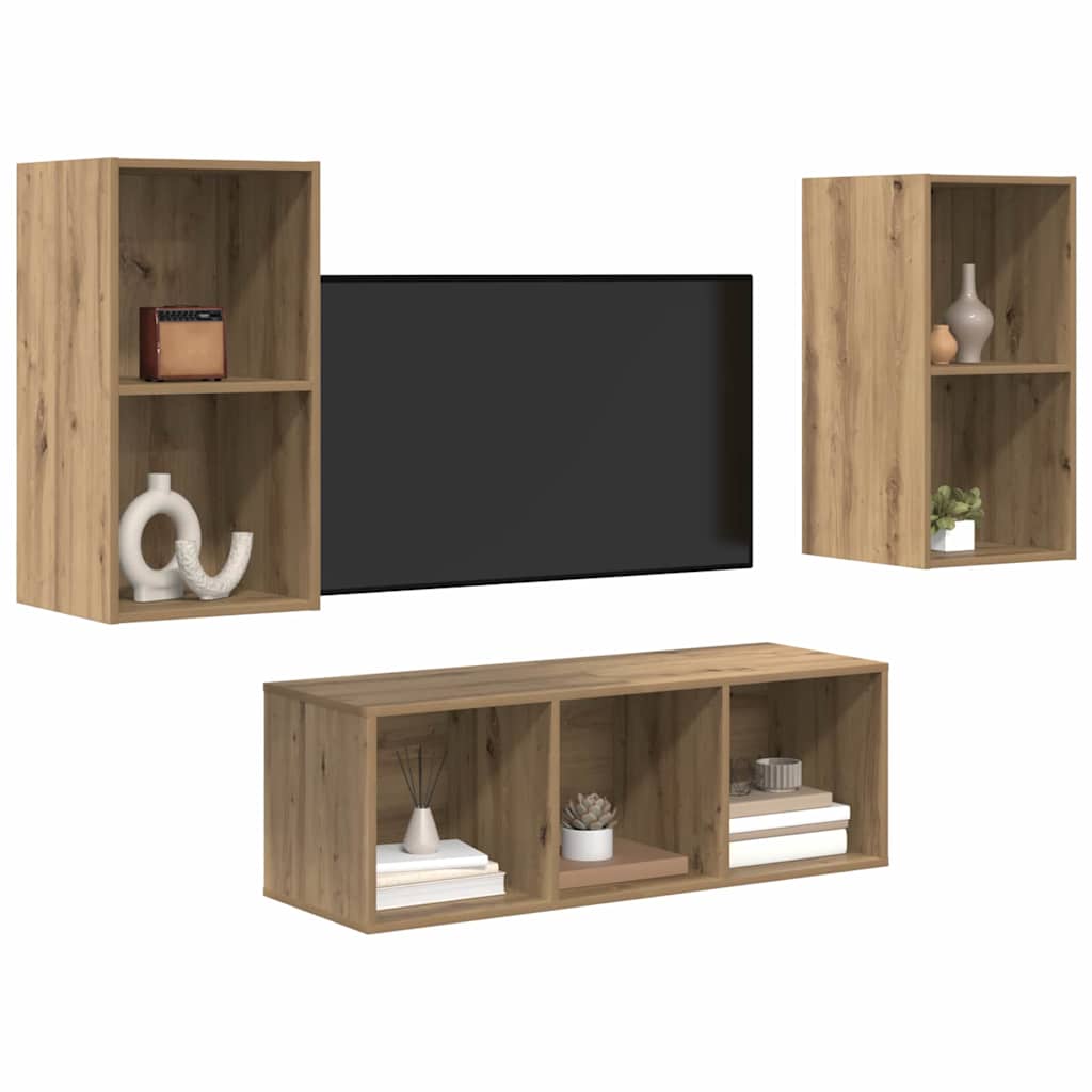 TV-bänkset Väggmonterad 3 pcs Artisan Ek Konstruerat trä
