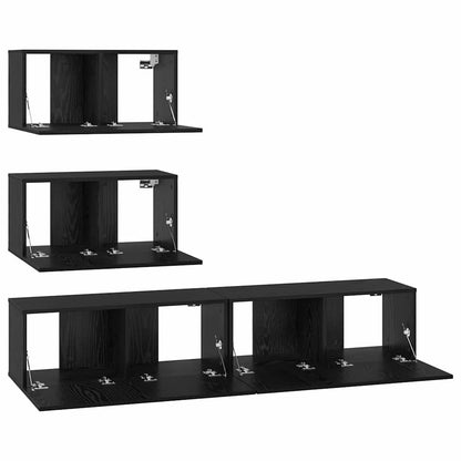 TV-bänkset Väggmonterad 4 pcs Svart ek Konstruerat trä