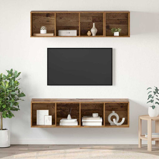 TV-bänkset Väggmonterad 3 pcs Gammalt trä Konstruerat trä