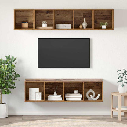 TV-bänkset Väggmonterad 4 pcs Gammalt trä Konstruerat trä