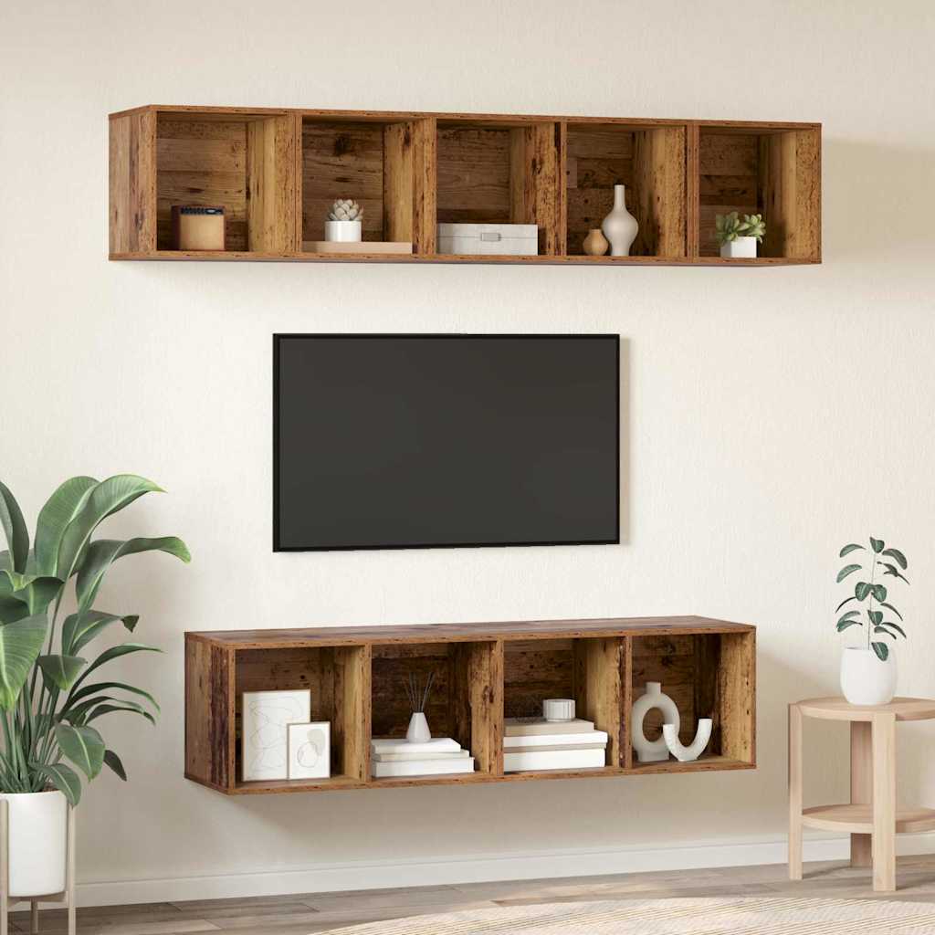 TV-bänkset Väggmonterad 4 pcs Gammalt trä Konstruerat trä