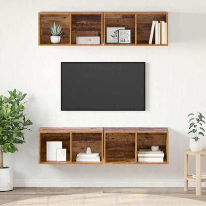 TV-bänkset 4 pcs Gammalt trä 37 x 37 x 72 cm Konstruerat trä