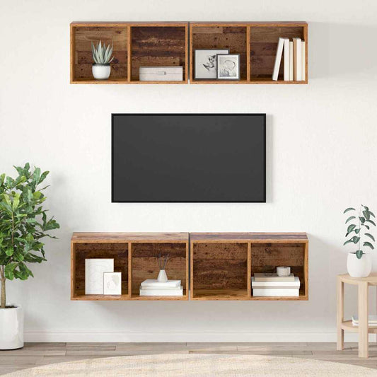 TV-bänkset 4 pcs Gammalt trä 37 x 37 x 72 cm Konstruerat trä