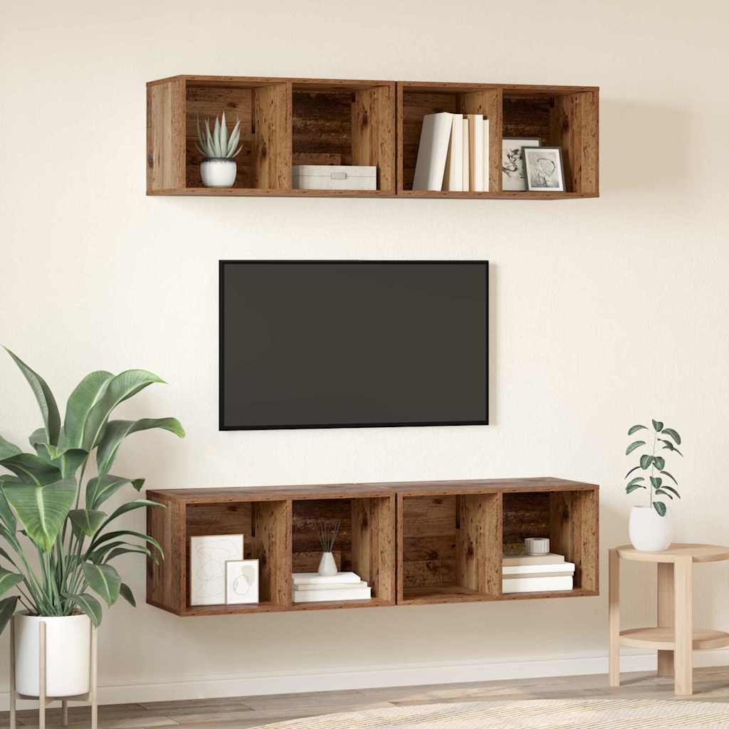 TV-bänkset 4 pcs Gammalt trä 37 x 37 x 72 cm Konstruerat trä