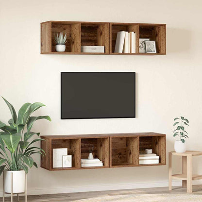 TV-bänkset 4 pcs Gammalt trä 37 x 37 x 72 cm Konstruerat trä