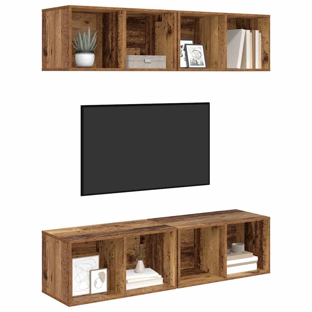 TV-bänkset 4 pcs Gammalt trä 37 x 37 x 72 cm Konstruerat trä