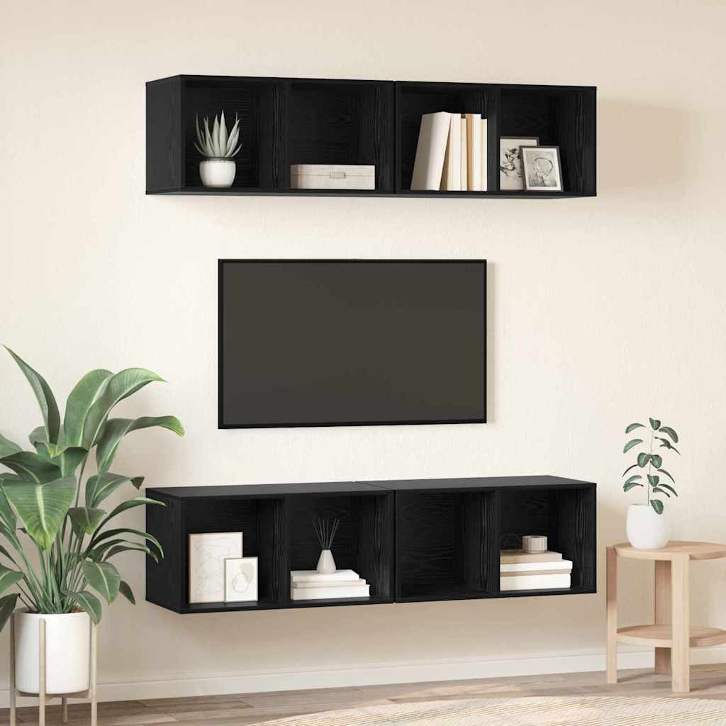 TV-bänkset 4 pcs Svart Ek 37 x 37 x 72 cm Konstruerat trä