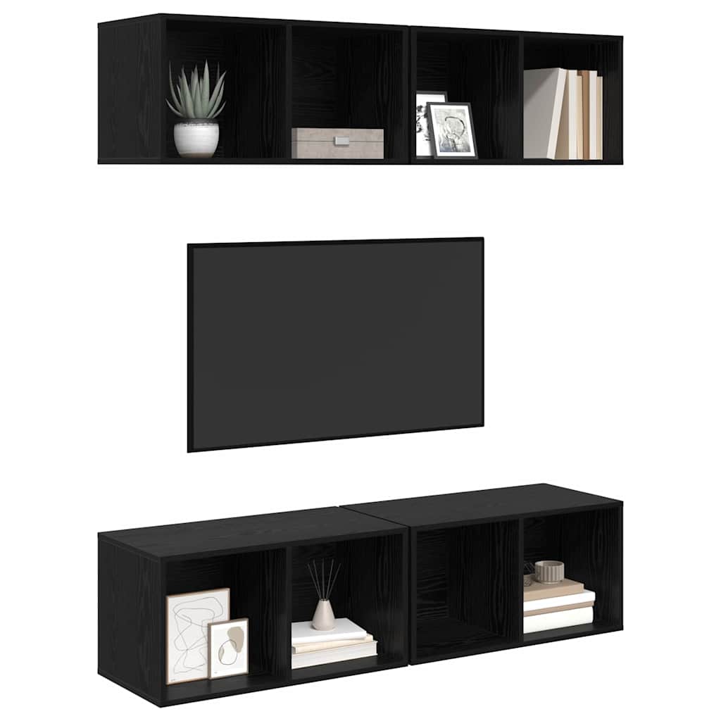 TV-bänkset 4 pcs Svart Ek 37 x 37 x 72 cm Konstruerat trä