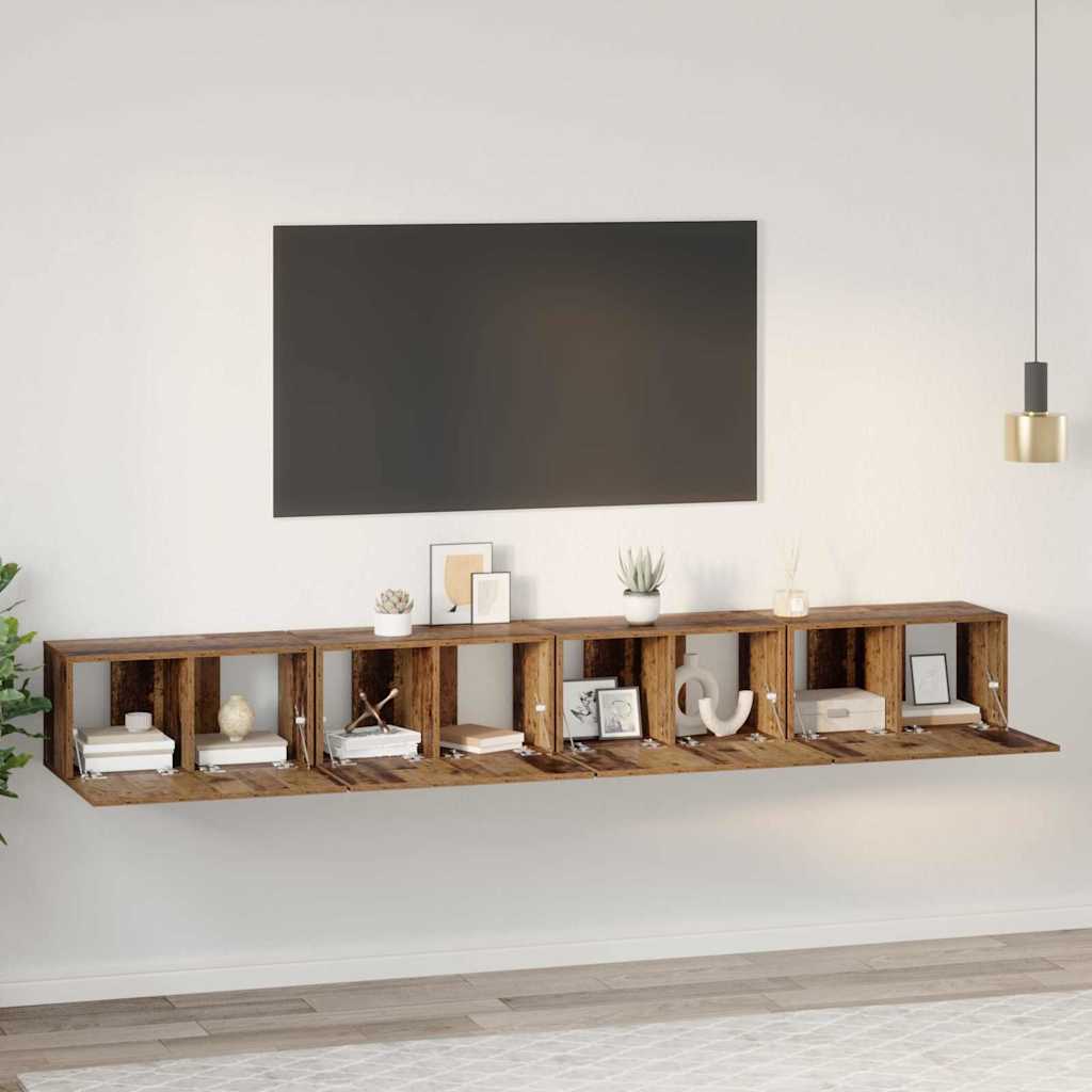 TV-bänkset 4 pcs Gammalt trä 60 x 30 x 30 cm Konstruerat trä